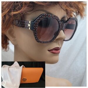 NWT Tory Burch TY7120 174813 Orange Pattern Pink Gradient Lenses Sunglasses